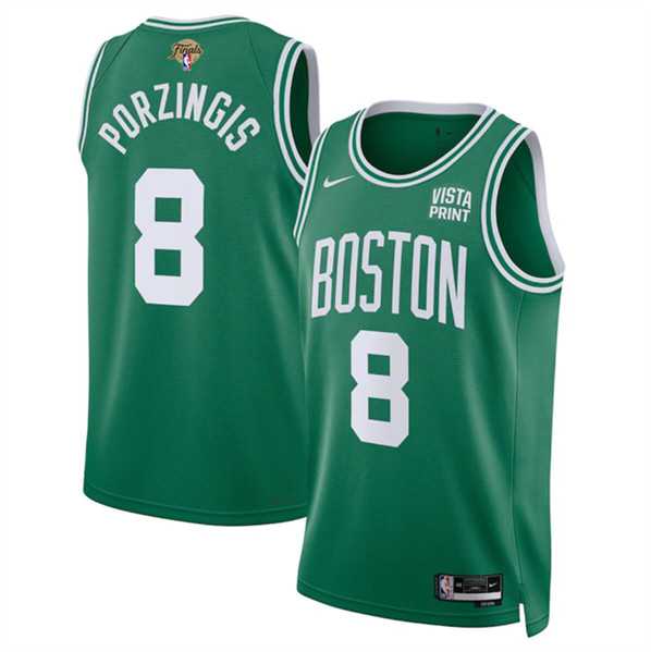 Mens Boston Celtics #8 Kristaps Porzingis Kelly Green 2024 Finals Icon Edition Stitched Basketball Jersey Dzhi